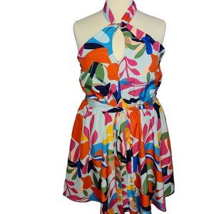 Shein Plus Self Belted Floral Halter Dress